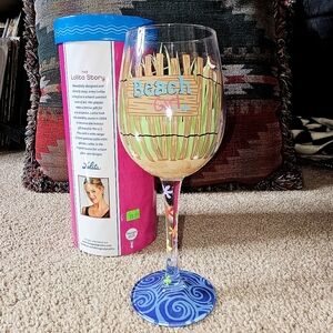 New. Designs by Lolita “Beach Girl” Hand-painted Artisan Wine Glass, 15 oz.